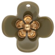 Pendenti a forma di fiore da 26 mm in acrilico - Acciaio inossidabile Dorato - Colore kaki x2