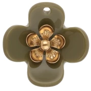 Pendenti a forma di fiore da 26 mm in acrilico - Acciaio inossidabile Dorato - Colore kaki x2