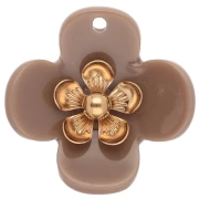 Pendenti a forma di fiore da 26 mm in acrilico - Acciaio inossidabile Dorato - Colore taupe x2