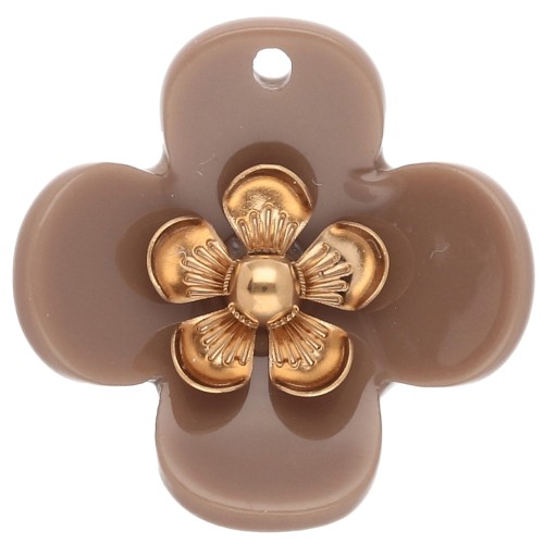 Pendenti a forma di fiore da 26 mm in acrilico - Acciaio inossidabile Dorato - Colore taupe x2