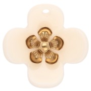 Pendenti a forma di fiore da 26 mm in acrilico - Acciaio inossidabile dorato - Avorio x2