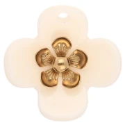 Pendenti a forma di fiore da 26 mm in acrilico - Acciaio inossidabile dorato - Avorio x2