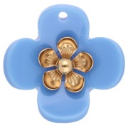 Blu cielo - Pendenti a forma di fiore da 26 mm in acrilico - Acciaio inossidabile Dorato - Azzurro x2 Pendenti a forma di fiore da 26 mm in acrilico - Acciaio inossidabile Dorato - Azzurro x2