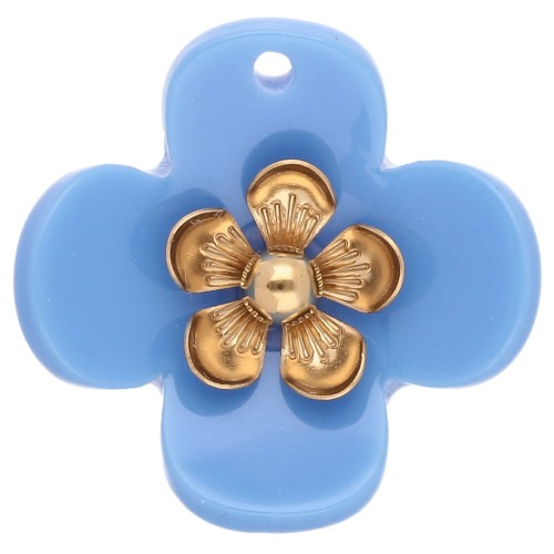 Pendenti a forma di fiore da 26 mm in acrilico - Acciaio inossidabile Dorato - Azzurro x2