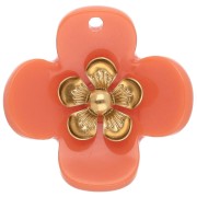 Pendenti a forma di fiore da 26 mm in acrilico - Acciaio inossidabile Dorato - Arancione x2