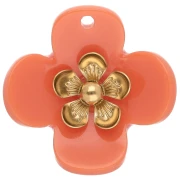 Pendenti a forma di fiore da 26 mm in acrilico - Acciaio inossidabile Dorato - Arancione x2