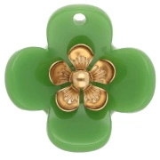 Pendenti a forma di fiore da 26 mm in acrilico - Acciaio inossidabile Dorato - Verde x2