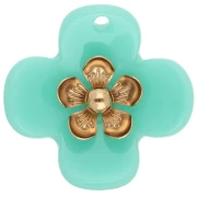 Pendenti a forma di fiore da 26 mm in acrilico - Acciaio inossidabile dorato - Turchese x2