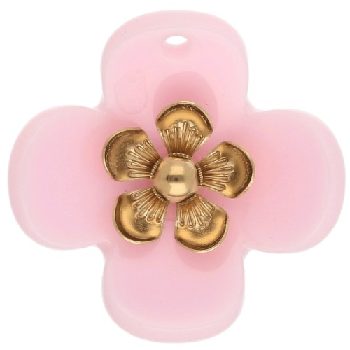 Pendenti a forma di fiore da 26 mm in acrilico - Acciaio inossidabile dorato - Rosa chiaro x2