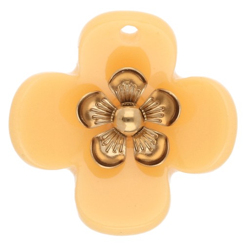 Pendenti a forma di fiore da 26 mm in acrilico - Acciaio inossidabile Dorato - Zafferano x2