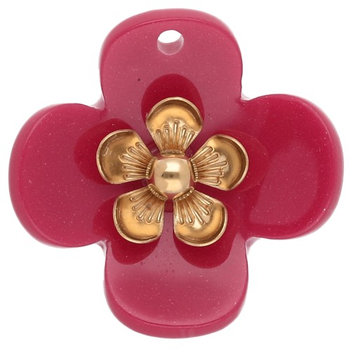 Pendenti a forma di fiore da 26 mm in acrilico - Acciaio inossidabile dorato - Lampone x2