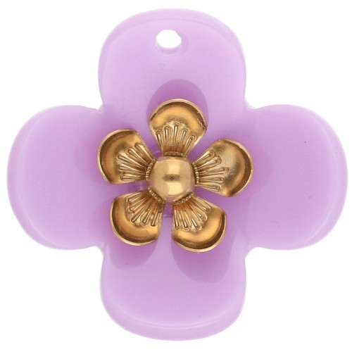Pendenti a forma di fiore da 26 mm in acrilico - Acciaio inossidabile Dorato - Lilla x2