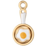 Pendente a forma di padella e uovo all'occhio di bue 21x10 mm - Acciaio inossidabile 304 Dorato - Bianco - Giallo|raw }}