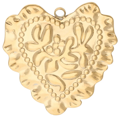 Pendente a forma di cuore 40x38 mm con effetto metallo sbalzato - Acciaio inossidabile 304 x1