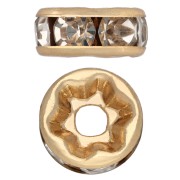 Perla a disco con strass da 8 mm - Acciaio inossidabile 304 Dorato - Crystal x1