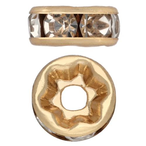 Perla a disco con strass da 8 mm - Acciaio inossidabile 304 Dorato - Crystal x1