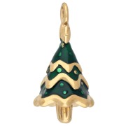 Pendente a forma di albero di Natale 22x11 mm con resina epossidica - Acciaio inossidabile 304 Dorato - Verde x1
