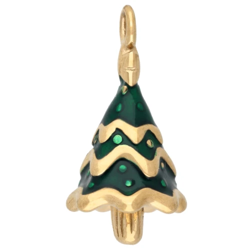 Pendente a forma di albero di Natale 22x11 mm con resina epossidica - Acciaio inossidabile 304 Dorato - Verde x1