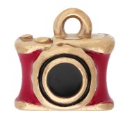 Ciondolo a forma di macchina fotografica da 9,5 mm con resina epossidica - Acciaio inossidabile 304 Dorato - Rosso x1|raw }}