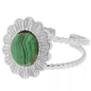 Anello a forma di fiore con effetto intrecciato, regolabile dalla misura T52 alla T58, con cabochon 8x6 mm - Acciaio inossidabile 304 x1