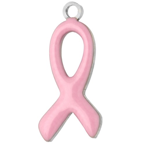 Ciondolo a nastro di sensibilizzazione 14x6 mm in resina epossidica - Acciaio inossidabile 316L - Rosa chiaro x1