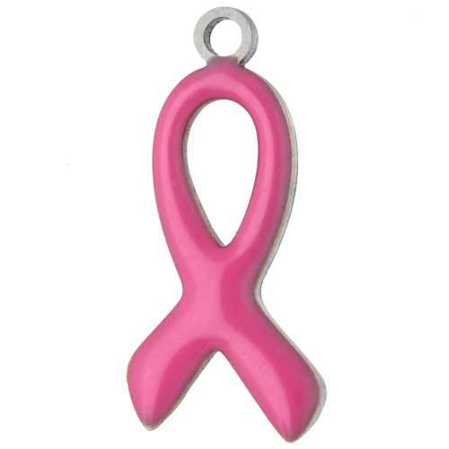 Ciondolo a nastro di sensibilizzazione 14x6 mm in resina epossidica - Acciaio inossidabile 316L - Fucsia x1