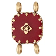 Distanziatore quadrato da 15 mm con motivo floreale - Acciaio inossidabile 304 Dorato - Agata rossa colorata
