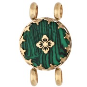 Distanziatore rotondo da 15 mm con motivo floreale - Acciaio inossidabile 304 Dorato - effetto malachite