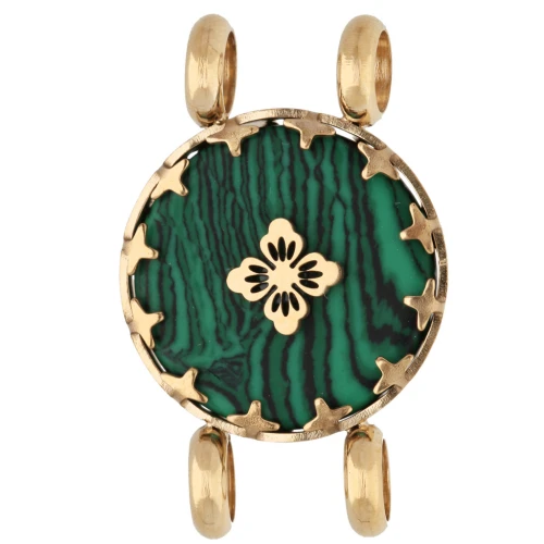 Distanziatore rotondo da 15 mm con motivo floreale - Acciaio inossidabile 304 Dorato - effetto malachite
