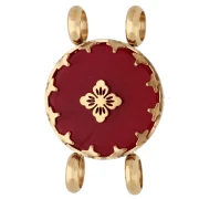 Distanziatore rotondo da 15 mm con motivo floreale - Acciaio inossidabile 304 Dorato - Agata rossa colorata