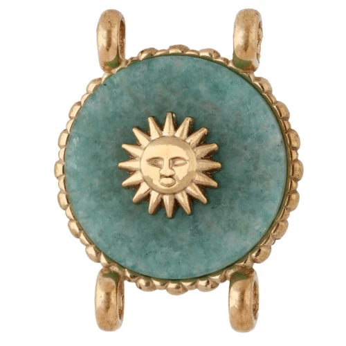 Distanziatore rotondo da 14 mm con motivo a sole - Acciaio inossidabile 304 Dorato - Amazonite