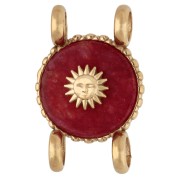 Distanziatore rotondo da 14 mm con motivo a sole - Acciaio inossidabile 304 Dorato - Agata rossa colorata