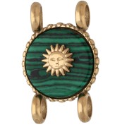 Distanziatore rotondo da 14 mm con motivo a sole - Acciaio inossidabile 304 Dorato - effetto malachite
