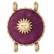 Distanziatore rotondo da 14 mm con motivo a sole, acciaio inossidabile 304 Dorato - Agata viola colorata