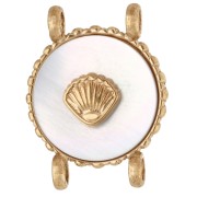 2.1mm - Distanziatore rotondo da 14 mm con motivo a conchiglia - Acciaio inossidabile 304 Dorato - Madreperla Distanziatore rotondo da 14 mm con motivo a conchiglia - Acciaio inossidabile 304 Dorato - Madreperla