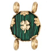 Distanziatore rotondo da 14 mm con motivo a trifoglio - Acciaio inossidabile 304 Dorato - effetto malachite