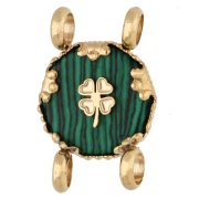 Distanziatore rotondo da 14 mm con motivo a trifoglio - Acciaio inossidabile 304 Dorato - effetto malachite