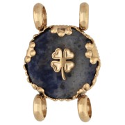 Distanziatore rotondo da 14 mm con motivo a trifoglio - Acciaio inossidabile 304 Dorato - Sodalite colorata