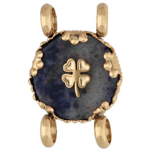 Distanziatore rotondo da 14 mm con motivo a trifoglio - Acciaio inossidabile 304 Dorato - Sodalite colorata