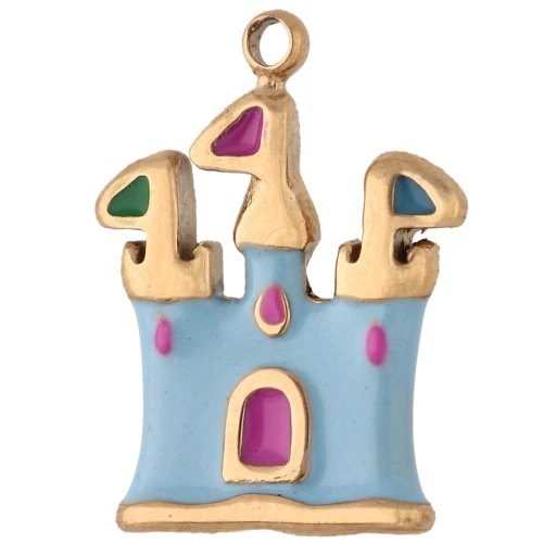 Ciondolo a forma di castello 14x10 mm in resina epossidica - Acciaio inossidabile 304 Dorato - Blu - Rosa