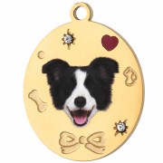 Ciondolo ovale 19x15 mm con stampa UV raffigurante la testa di un Border Collie - Acciaio inossidabile 304 Dorato