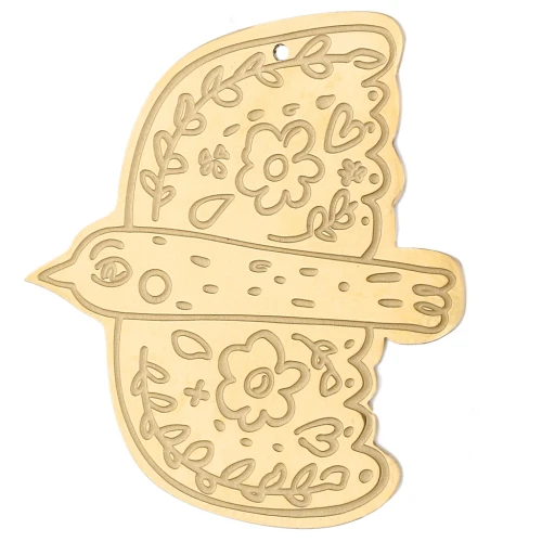 Pendente a forma di uccello 35x31 mm - motivo floreale - Acciaio inossidabile 304 Dorato x1