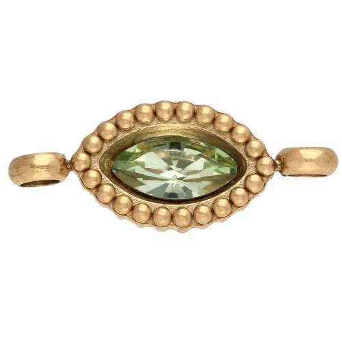 Distanziatore a navetta 15,5x6 mm con cabochon in cristallo - Acciaio inossidabile 304 Dorato - Verde chiaro