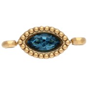 Distanziatore a navetta 15,5x6 mm con cabochon in cristallo - Acciaio inossidabile 304 Dorato - Zaffiro