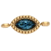 Distanziatore a navetta 15,5x6 mm con cabochon in cristallo - Acciaio inossidabile 304 Dorato - Zaffiro