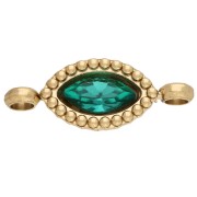 Distanziatore a navetta 15,5x6 mm con cabochon in cristallo - Acciaio inossidabile 304 Dorato - Smeraldo