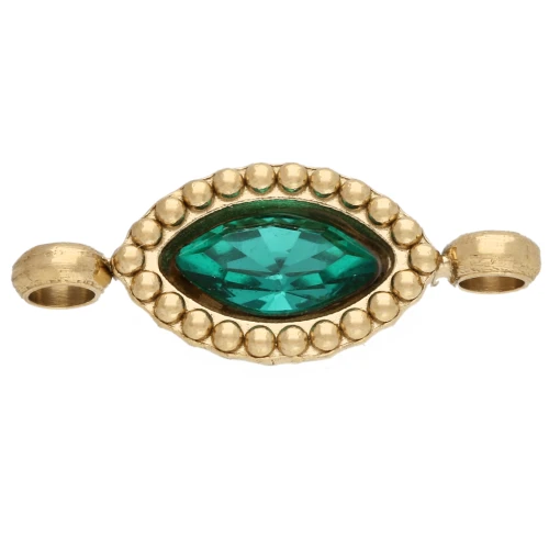 Distanziatore a navetta 15,5x6 mm con cabochon in cristallo - Acciaio inossidabile 304 Dorato - Smeraldo