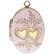 Pendente porta foto a forma di coppetta ovale 24x16 mm in resina epossidica - Acciaio inossidabile 304 Dorato - Rosa