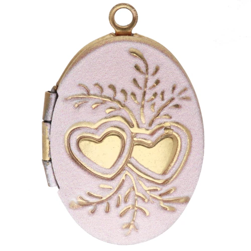 Pendente porta foto a forma di coppetta ovale 24x16 mm in resina epossidica - Acciaio inossidabile 304 Dorato - Rosa