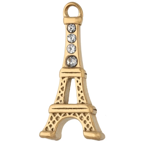 Ciondolo Torre Eiffel 19x9 mm con strass - Acciaio inossidabile 304 Dorato x1